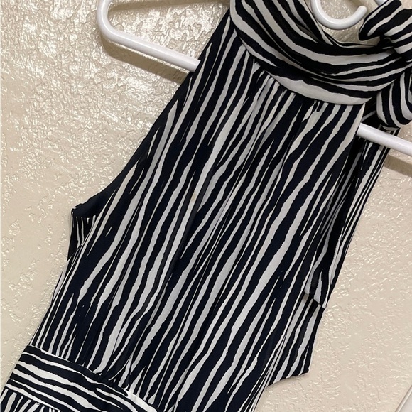Banana Republic Striped High Neck Elegant Black Tan Striped Dress y2K 6T - Picture 2 of 10